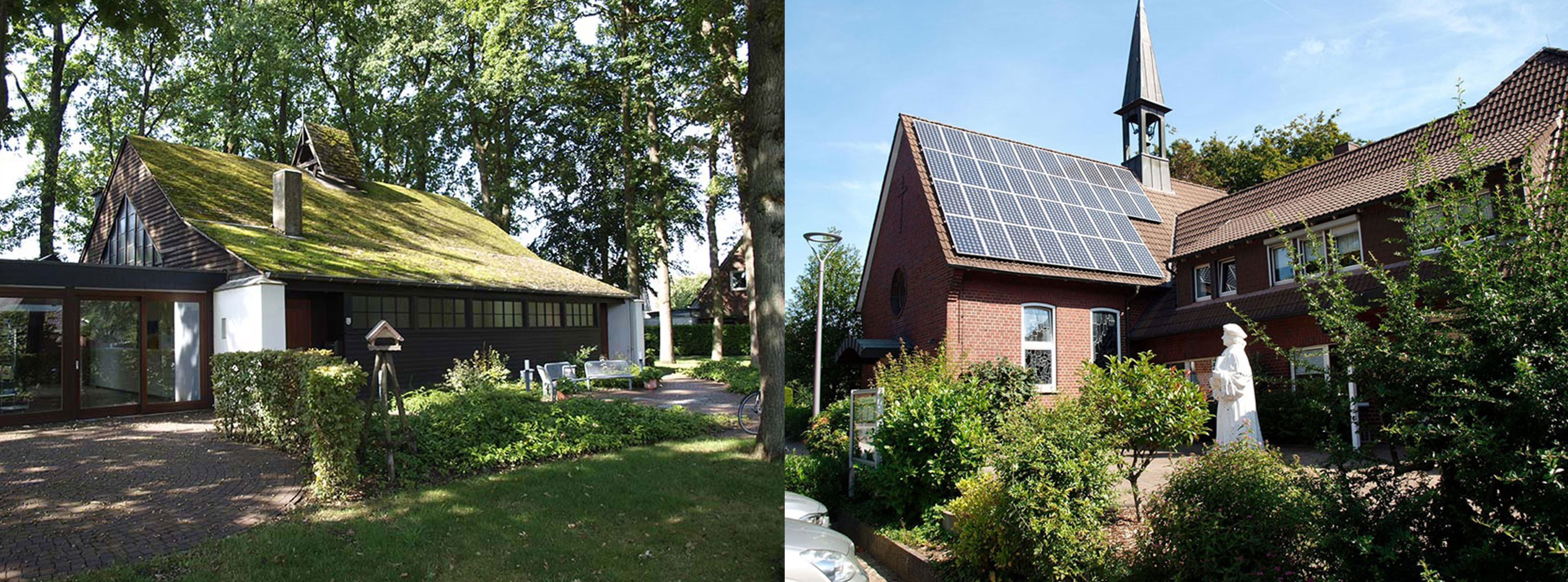 links: Foto der Gnadenkirche Gescher; rechts: Foto der Friedenskirche Reken